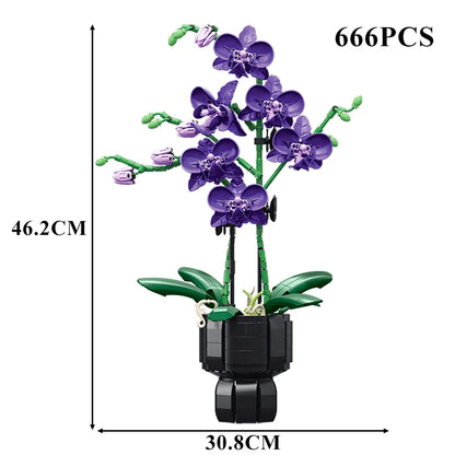 Orchid Cymbidium Building Blocks Set – DIY Potted Phalaenopsis Flower Simulation Toy for Valentine’s Gift