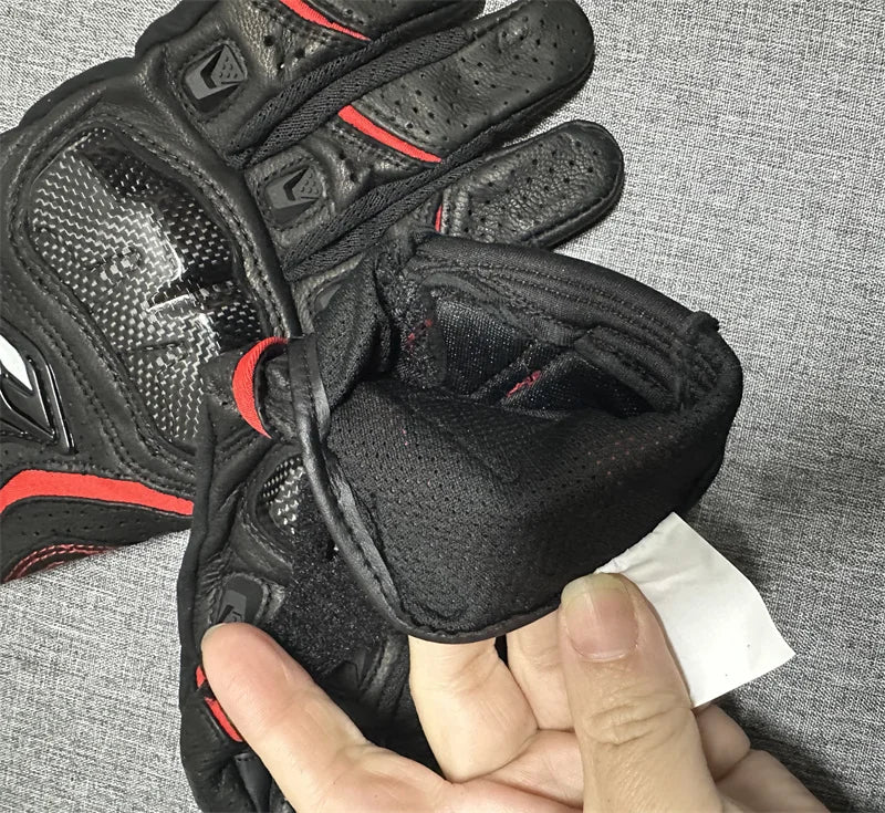 Motorcycle Gloves – Black Racing Genuine Leather, White Road Riding Team Gloves for Men, Summer & Winter with Touch Screen Compatibility