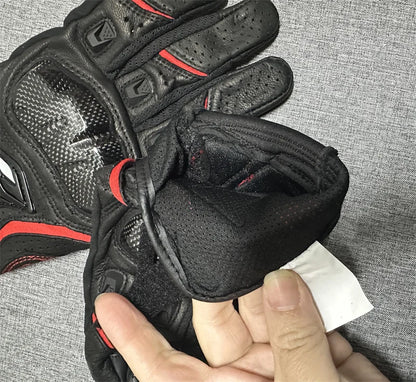 Motorcycle Gloves – Black Racing Genuine Leather, White Road Riding Team Gloves for Men, Summer & Winter with Touch Screen Compatibility