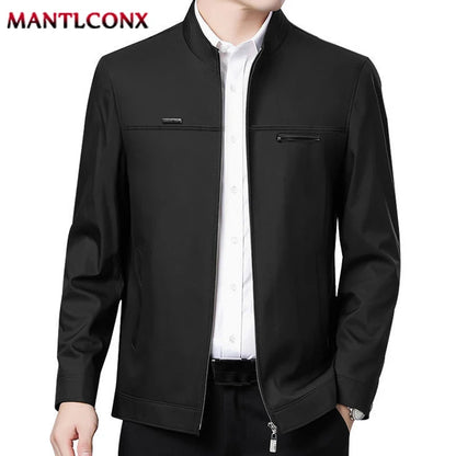 MANTLCONX Men's Slim Fit Zip-Up Jacket - New Solid Business Outerwear for Spring, Thin & Stylish