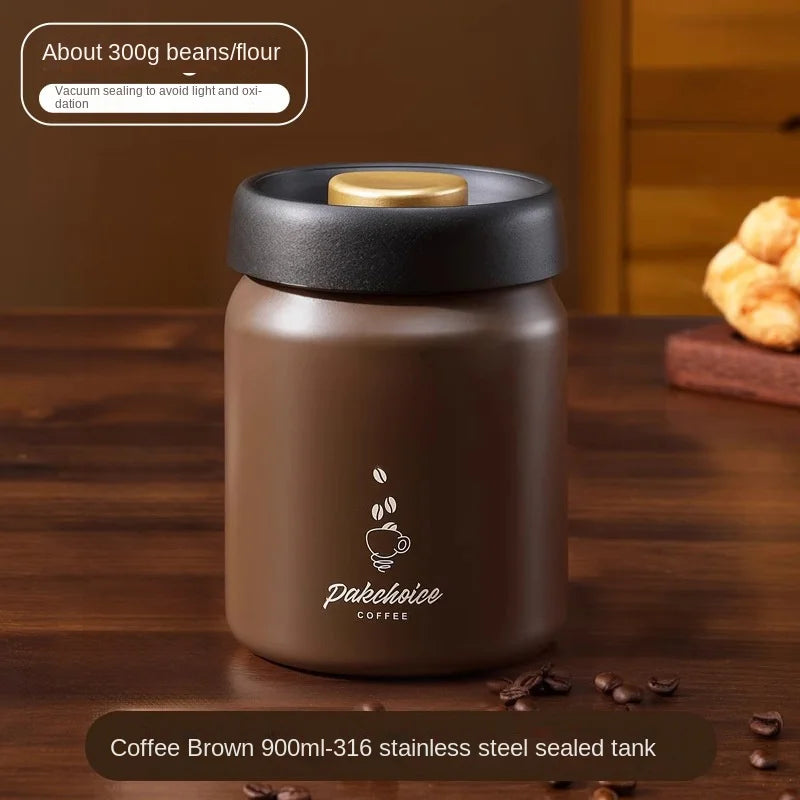 Vacuum Coffee Bean Storage Container - Stainless Steel Airtight Canister for Coffee, Spices & Food