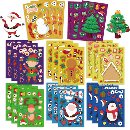 8-Piece Christmas Snowman Puzzle Stickers – Cartoon Face-Making Waterproof Craft Decals for Holiday Party