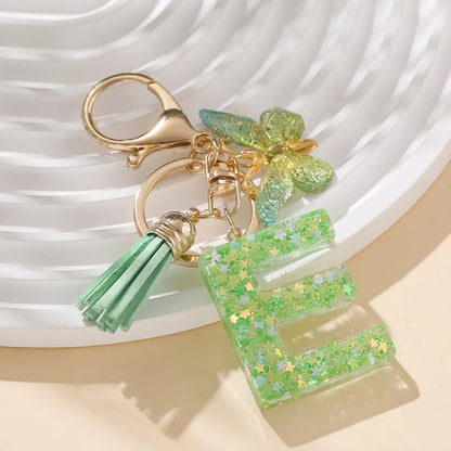 A-Z Initial Letter Resin Keychain - Green Butterfly Lobster Key Ring & DIY Charm