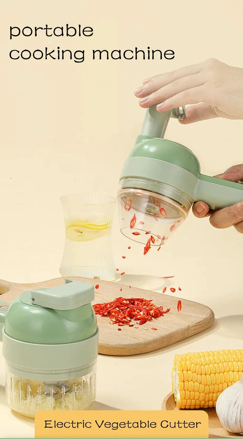4-in-1 Electric Vegetable Cutter – Handheld Wireless Food Chopper, Garlic Masher & Meat Grinder