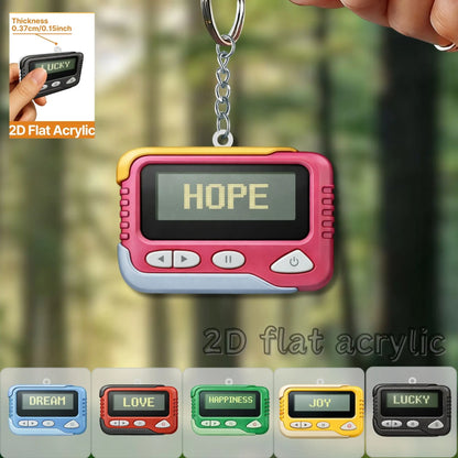 2D Retro Pager Keychain - Flat Acrylic Pendant Charm for Backpacks, Keys & 90s Nostalgia Gifts