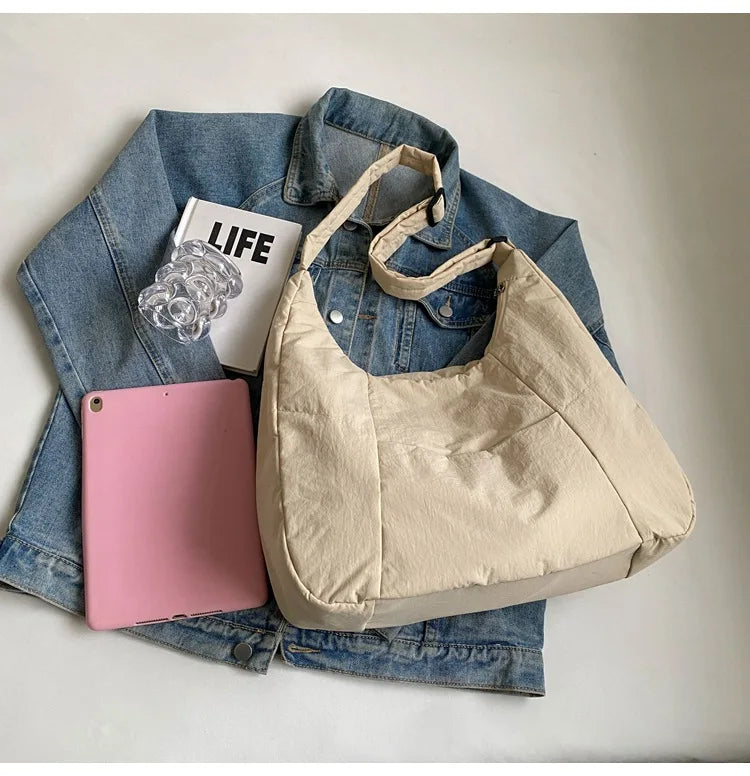 2025 Trendy Women's Soft Cloth Shoulder Bag – Solid Color, Y2K Casual Style, Crossbody Handbag for Students