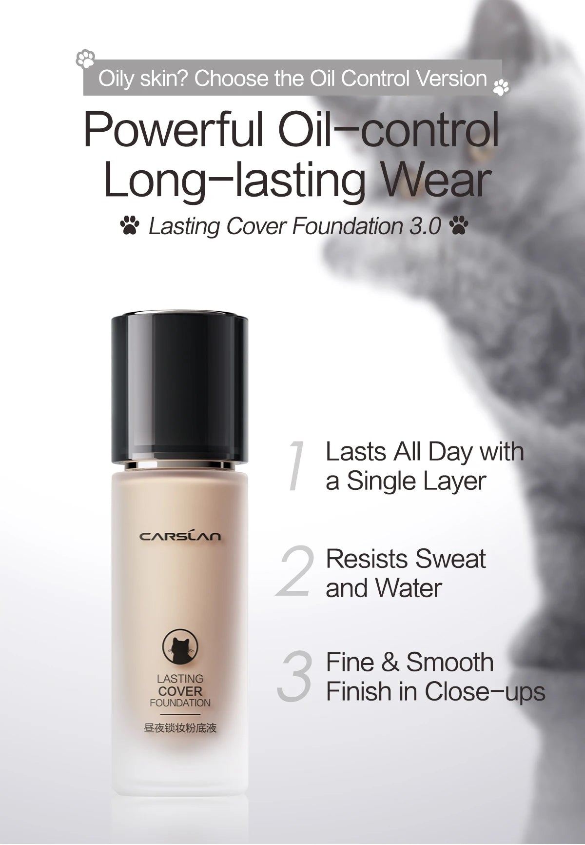 CARSLAN Long-Lasting Moisture Matte Liquid Foundation – Full Coverage Concealer, Whitening & Oil Control Face Base Makeup