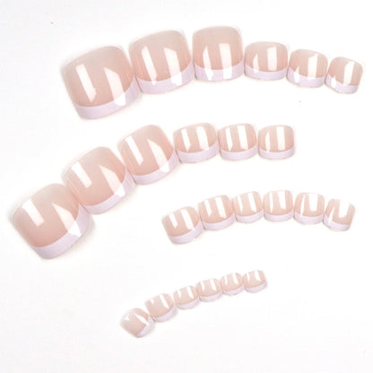 120pcs Short Square French Tip Press-On Toenails – Pink Soft Gel Full Cover False Toe Nail Tips with White Edge Nail Extensions