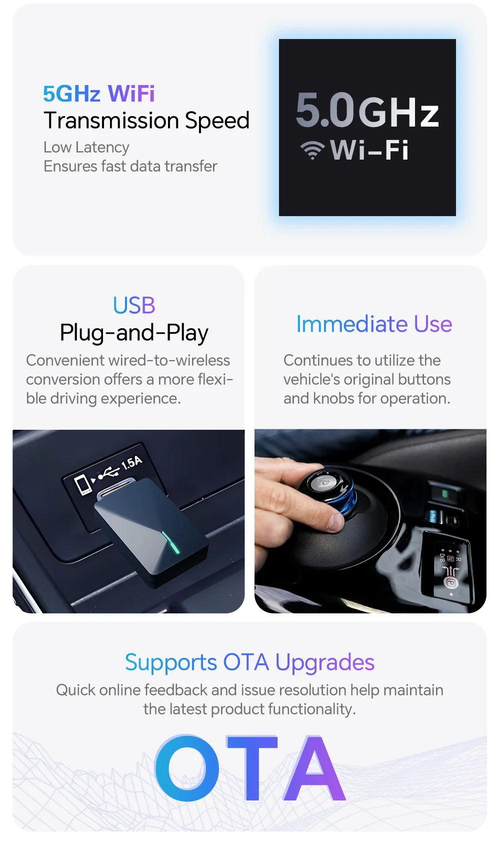 2025 Wireless Android Auto Adapter — Wired to Wireless CarPlay Smart Box with USB Plug & Play, WiFi Auto Connection & Online Upgrade