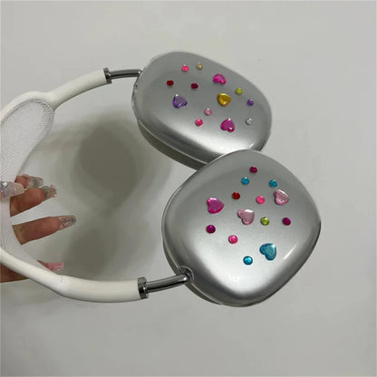 AirPods Max Silicone Case - Colorful Love Heart Diamond Protective Cover for Apple Bluetooth Headphones