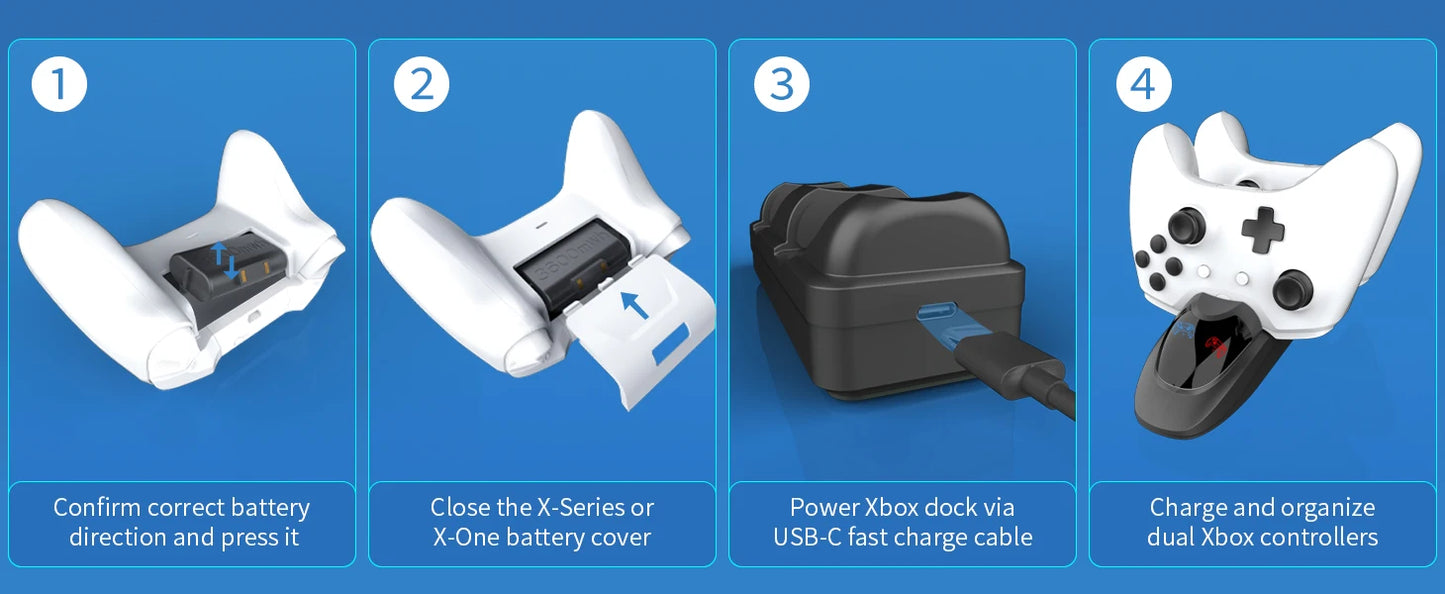 Xbox One & Series X/S Controller Dual Charging Station with 2×3600mWh Rechargeable Battery Packs
