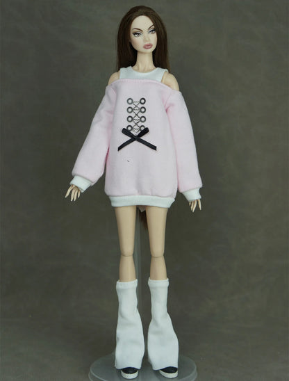 30cm Doll Clothes Set – Long Sleeve Shirt & Foot Covers for 1/6 OB/ST/FR/BB Dolls