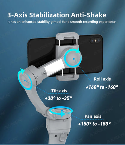 HQ6 3-Axis Gimbal Handheld Stabilizer – With Fill Light, Face Tracking, Anti-Shake for Android & iPhone Video Recording