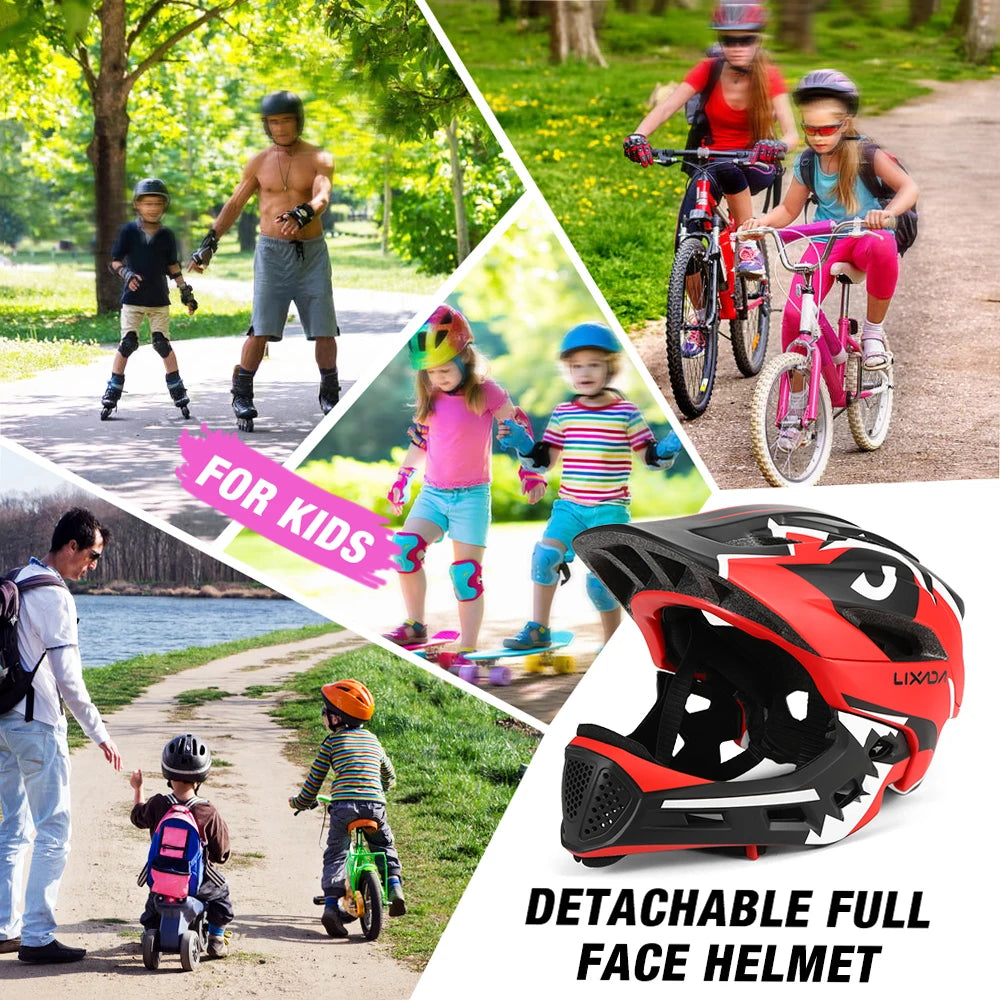 Kids Detachable Full Face Bike Helmet - Child Cycling, MTB, Skateboarding, Roller Skating & Motorcycle Sports Helmet