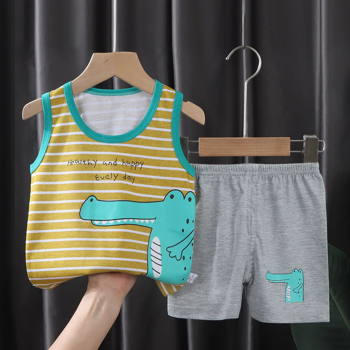 2PCS Kids Summer Vest Set – Cotton Sleeveless T-Shirt & Shorts for Boys & Girls Baby Clothes