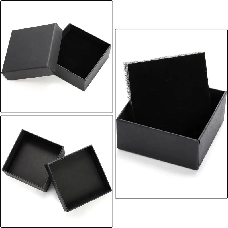 32PCS Black Kraft Jewelry Gift Boxes — 7x7x2.5cm Cardboard Ring, Necklace & Earring Organizer with Sponge Insert