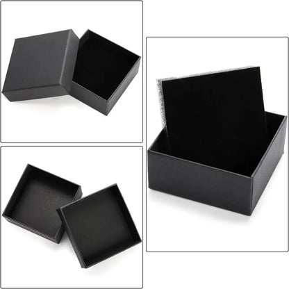 32PCS Black Kraft Jewelry Gift Boxes — 7x7x2.5cm Cardboard Ring, Necklace & Earring Organizer with Sponge Insert