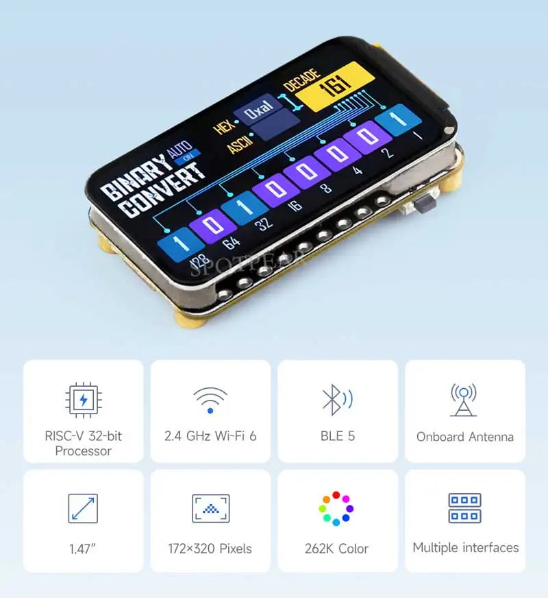 Waveshare ESP32-C6 Development Board – 1.47-inch Display, 172×320, WiFi 6 & Bluetooth, Type-C Interface