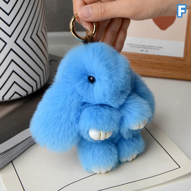 15cm Rabbit Fur Keychain - Fluffy Bag Charm, Car Key Pendant & Gift Accessory for Women