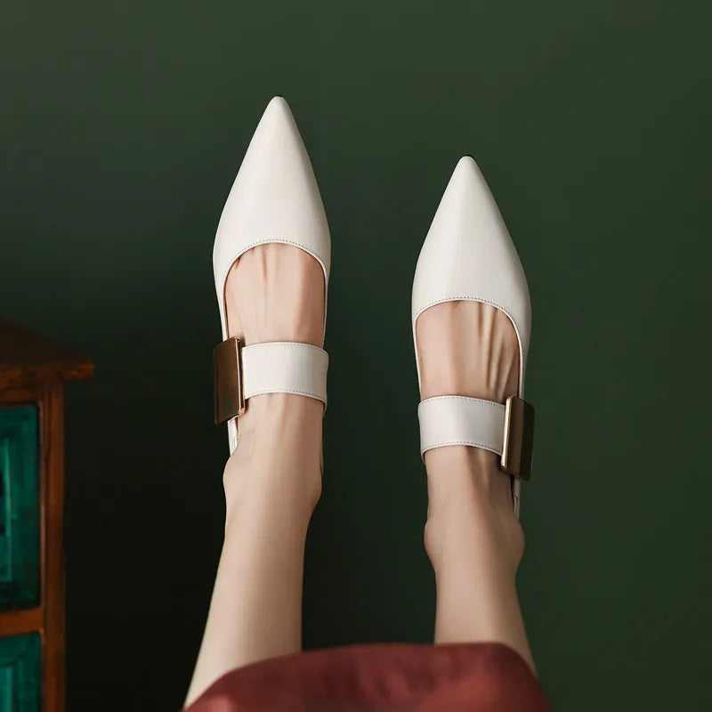 2023 Spring Women’s Suede High Thick Heel Pumps – Black & Apricot Square Toe with Metal Decoration, Elegant Lady Shoes