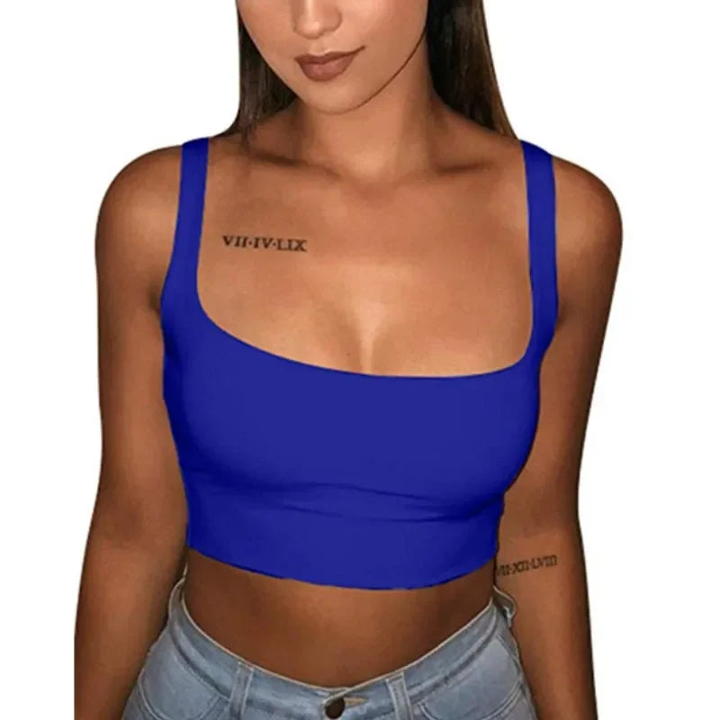 Women’s Solid Color Strappy Tank Top - Sleeveless U Neck Crop Vest for Summer Casual, Party, Club & Sports Wear