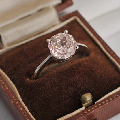 Potiy 2ct Octagon Rose Cut Morganite Pink CZ Solitaire Ring – 925 Sterling Silver Women’s Jewelry Gift with Certificate