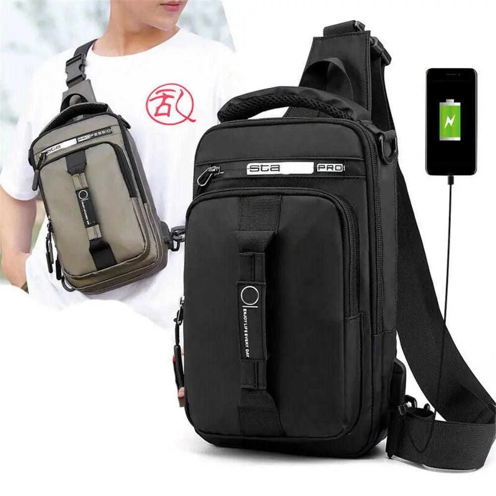 Men's Anti-Theft Sling Chest Bag – Crossbody Messenger Backpack with USB Charging Port