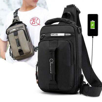 Men's Anti-Theft Sling Chest Bag – Crossbody Messenger Backpack with USB Charging Port