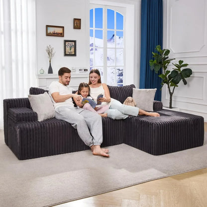 Modular L-Shaped 3-Seat Sectional Sofa — Memory Foam, Deep Seating & Storage