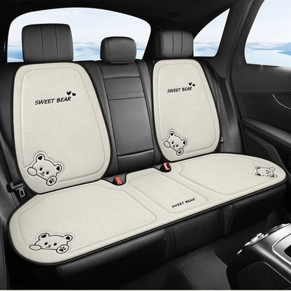 Universal Cartoon Bear Linen Car Seat Cushion - Cute, Breathable, Anti-Slip Seat Protector for Women and Everyday Driving