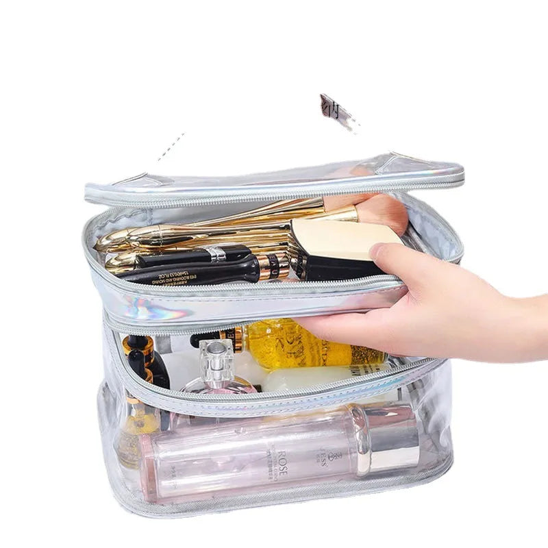 Korean Transparent Makeup Bag – Large Capacity Waterproof Toiletry Bag with Dry & Wet Separation, Portable Travel Cosmetic Storage