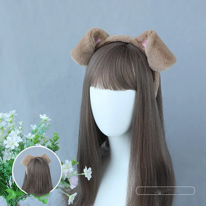 Folded Dog Ear Hairband - Kawaii Cartoon Puppy Cosplay Headwear for Students & Dog Lovers