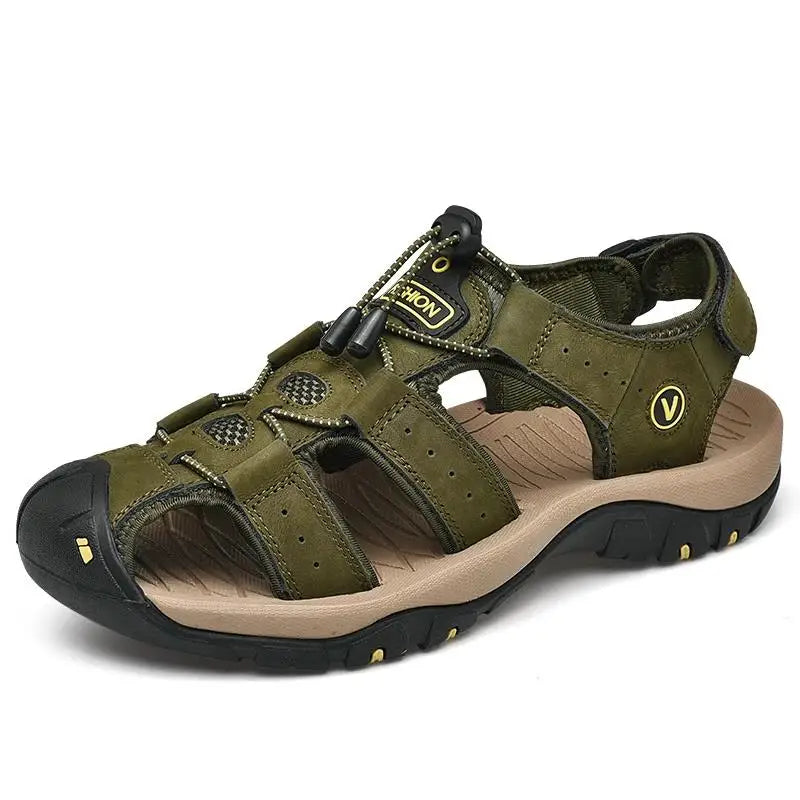 Men's Leather Summer Sandals - Breathable Casual Outdoor Beach Slippers & Wading Shoes