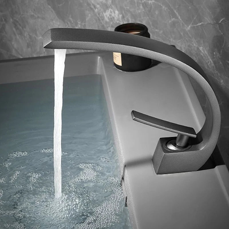 Brass Bathroom Faucet - Single Handle Basin Sink Mixer Tap with Hot & Cold Water, Beautiful Curve Design, Deck Installation