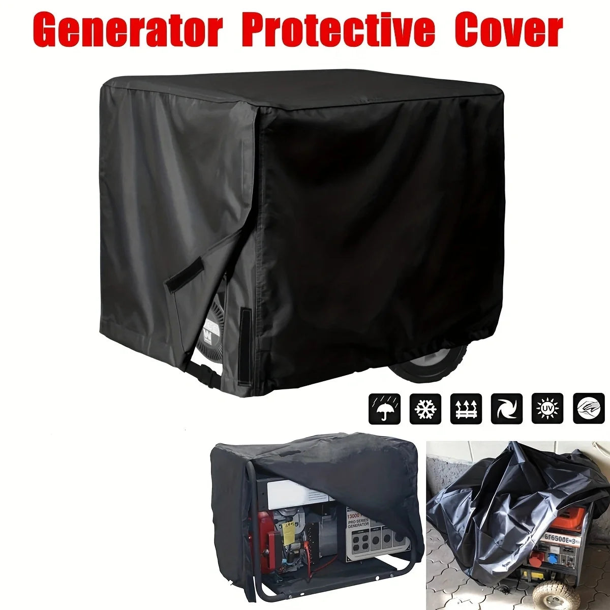 Waterproof Universal Generator Cover – Fits 5500–15000W Generators, Heavy Duty Outdoor Protection Cover (96.52×71.12×76.2cm), Black