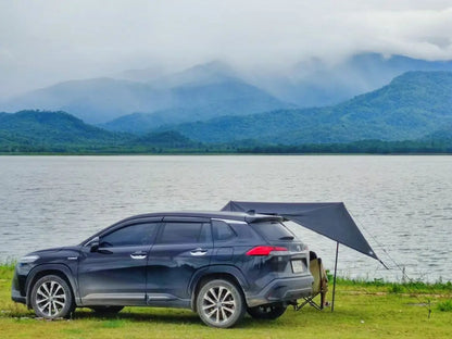 Bat Shape Black Coating Car Side Awning Tarp – 2x3 Waterproof Outdoor Shelter Tent for SUV & Van