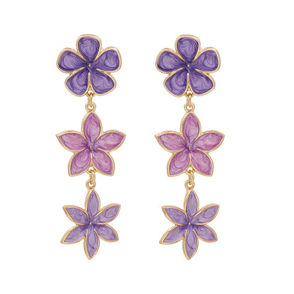 Long Flower Enamel Drop Earrings - Colorful Metal Petal Dangle Party Jewelry for Women