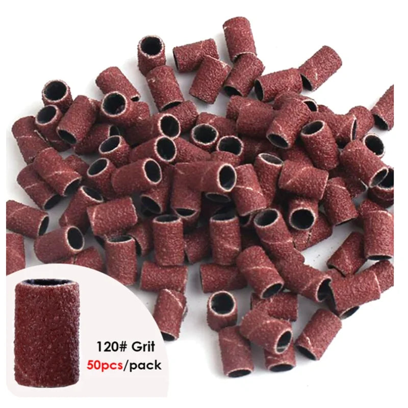 100/50PCS Sanding Cap Bands - 80/120/180 Grit Nail Drill Grinding Bits for Manicure & Pedicure Tools