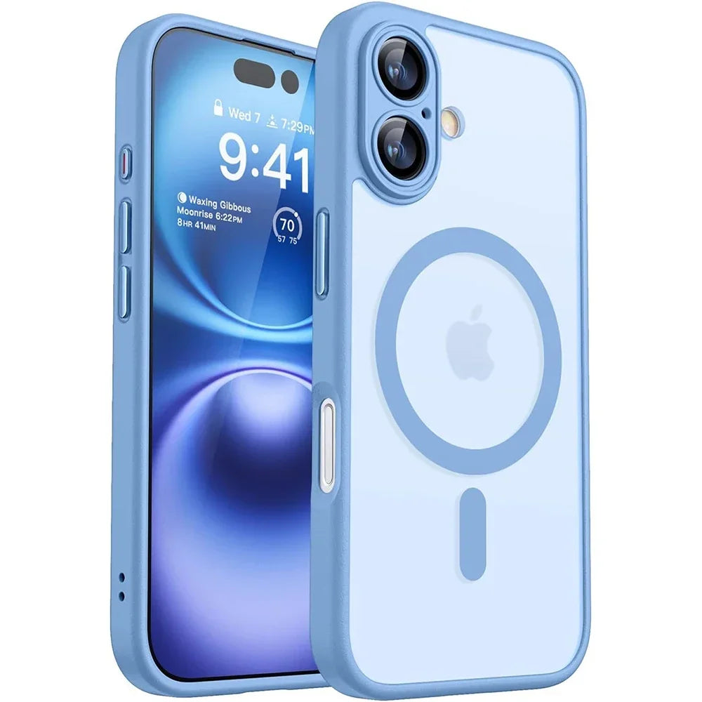 Magnetic Matte Translucent Armor Case - Shockproof Magsafe Compatible Cover for iPhone 17 16 15 14 13 12 11 Pro Max Plus