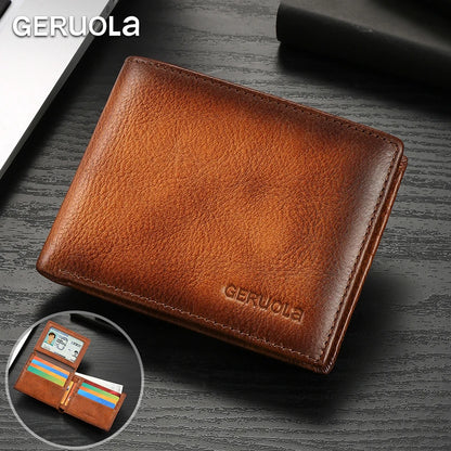 Bestseller 2526 Short Style Genuine Top-Grain Cowhide Leather Wallet with RFID Blocking & Multiple Card Slots – Compact Men’s Wallet Card Holder