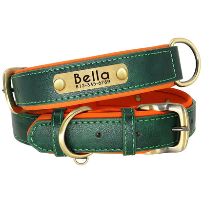 Customized Leather Dog Collar & Leash Set – Soft Padded Adjustable Collar for Small, Medium & Large Dogs with Engraved Nameplate