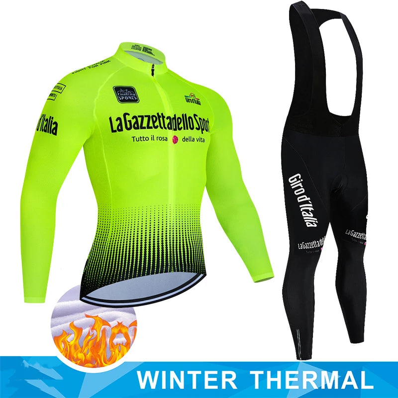 Tour De Italy D'ITALIA Cycling Clothes – Men's Fleece Jersey & Bib Pants Sports Set, Bicycle Uniform Costume