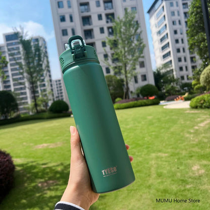 TYESO Stainless Steel Thermos Bottle with Straw - 600ML/750ML Insulated Thermal Sports Water Bottle for Hot & Cold Drinks