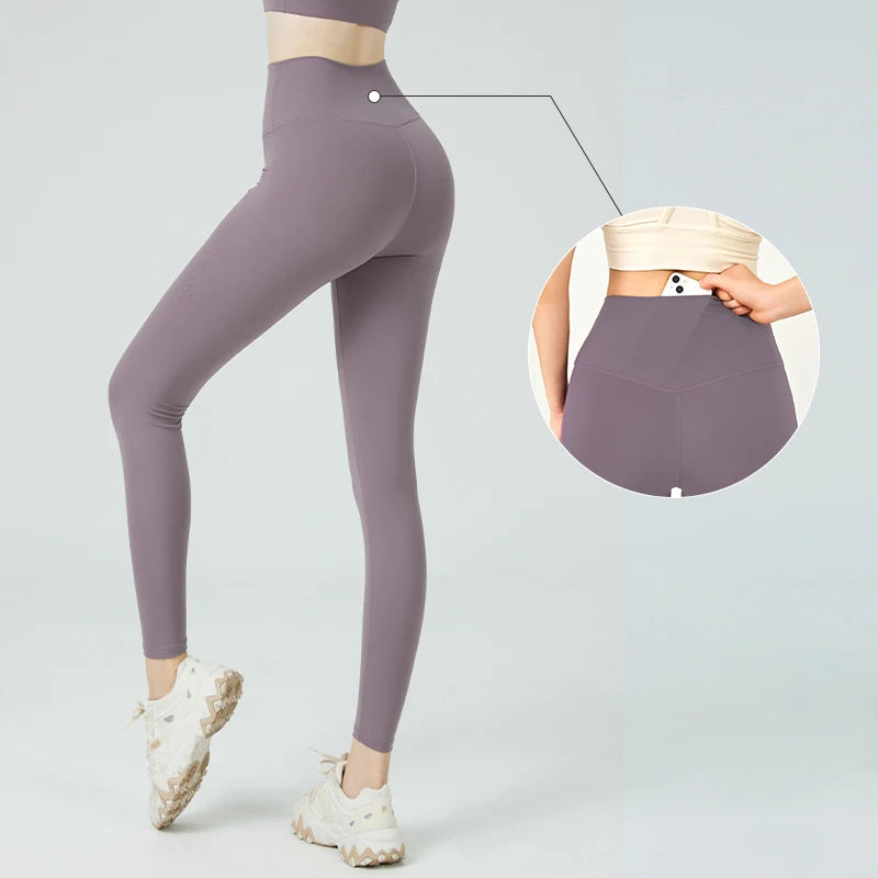 Naked Feel Butt-Lifting Yoga Leggings for Women – High Waist Sports Tights with Hidden Waist Pockets, Gym Fitness Wear