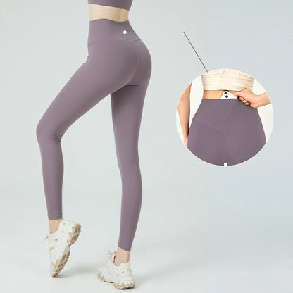 Naked Feel Butt-Lifting Yoga Leggings for Women – High Waist Sports Tights with Hidden Waist Pockets, Gym Fitness Wear