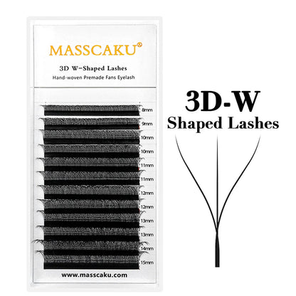MASSCAKU 12 Lines Premium Mink 3D–6D W Shape Pre-Made Lash Extensions – Soft Natural False Eyelash Extension Supplies