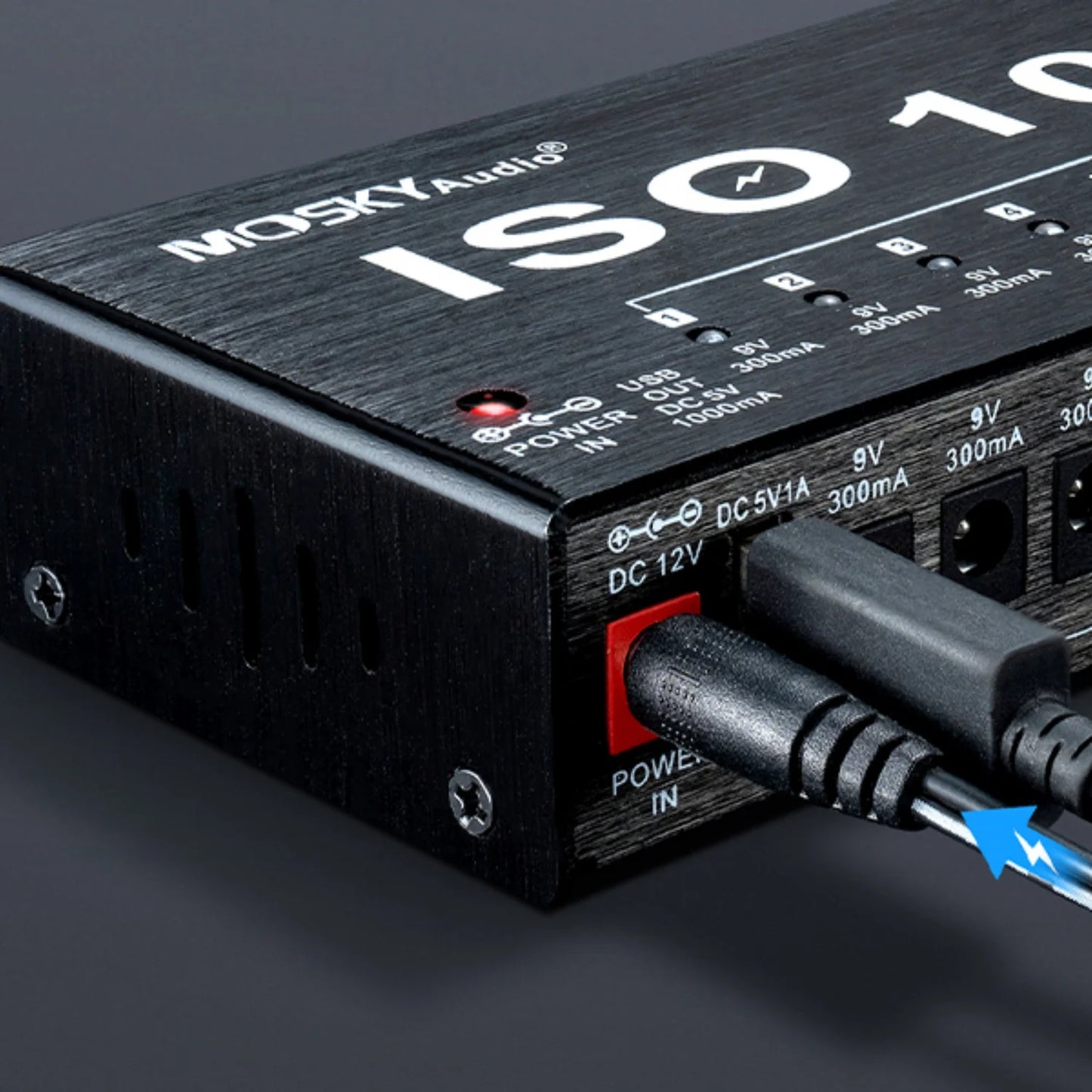 MOSKY ISO-10 Guitar Pedal Power Supply – 10 Isolated DC Outputs, 5V USB Output for 9V, 12V, 18V, Protection for Guitar Accessories