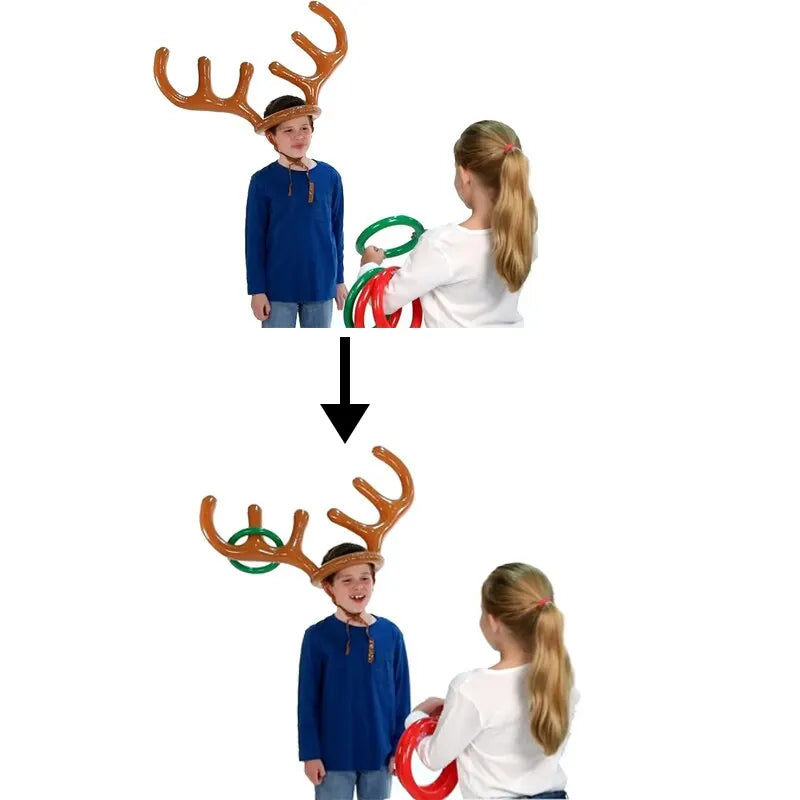 Inflatable Reindeer Antler Hat Ring Toss Game – Kids Christmas & Family Party Toy, Xmas 2023 Decor