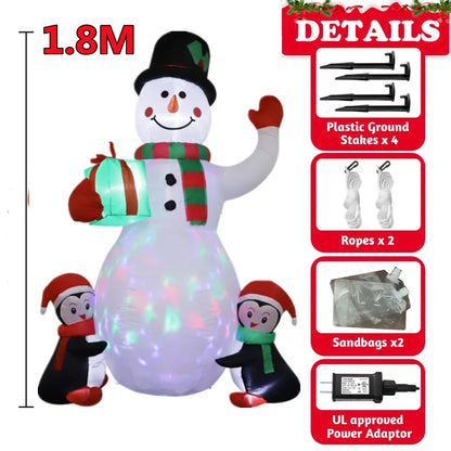 Inflatable Christmas Decorations – Tree, Snowman, Santa, Bear & Gingerbread Man with Built-in LED for Outdoor Garden & Party Decor