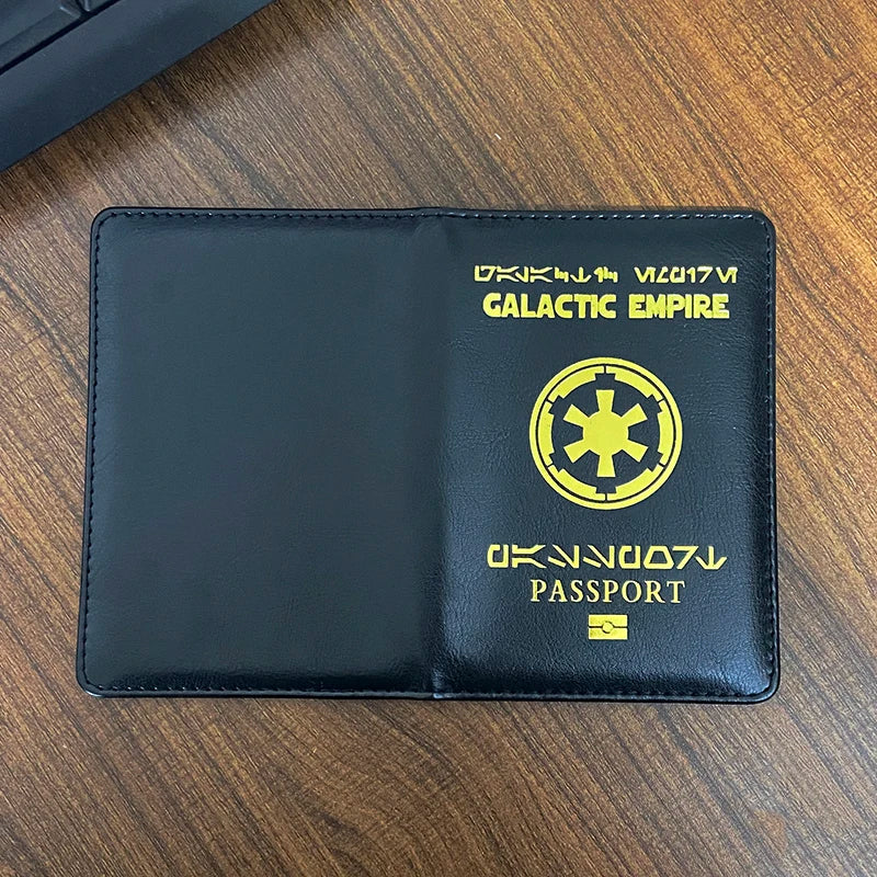 Galactic Empire Passport Cover | Black PU Leather Travel Wallet & Document Organizer with New Logo